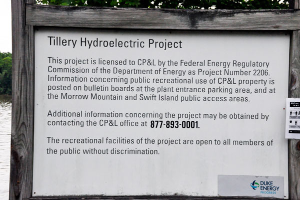 sign: Duek Energy Tillery Hydroelectric Project Information