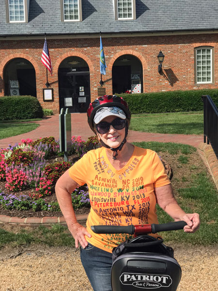 Karen Duquette on a Patriot Segway tour in Yorktown Viriginia