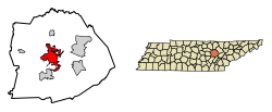 Tennessee map showing location of Crossville