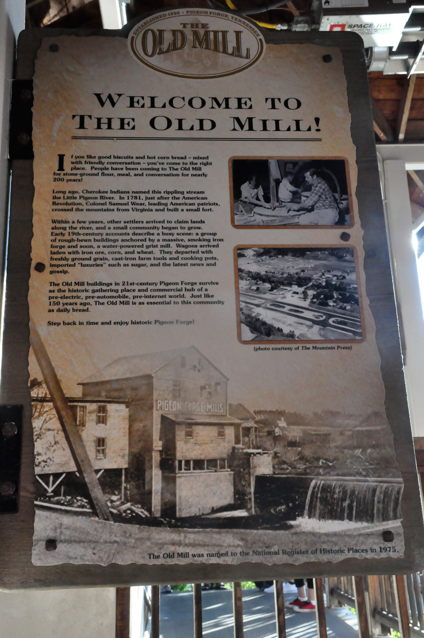 The Old Mill welcome sign