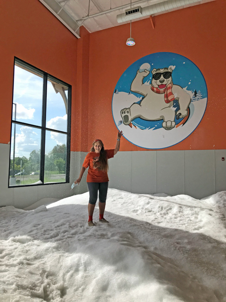 Karen Duquette in the snow play area