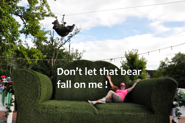 Karen Duquette on a big couch