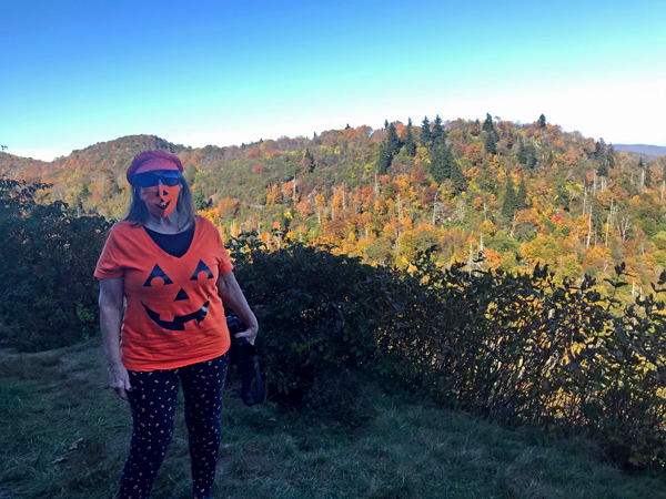 Karen Duquette in her pumpkin outfit