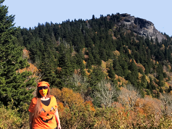 Karen Duquette in her pumpkin outfit