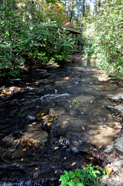 water flow by the covered bridge