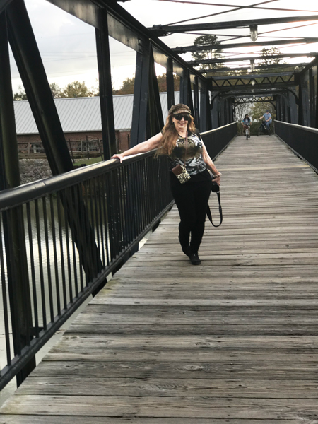 Karen Duquette on the footbridge