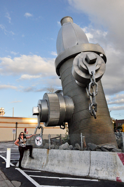 Karen Duquette at the world's largest fire hydrant