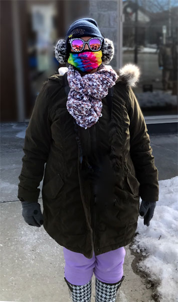 a bundled up Karen Duquette