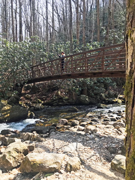 Karen Duquette on the walk-over bridge