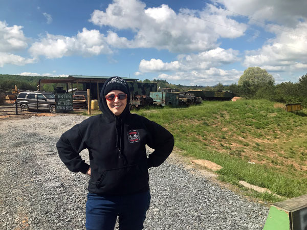 Karen Duquette ready to drive a real military tank