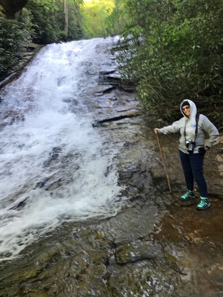 Karen Duquertte at the Lower Helton Creek Falls