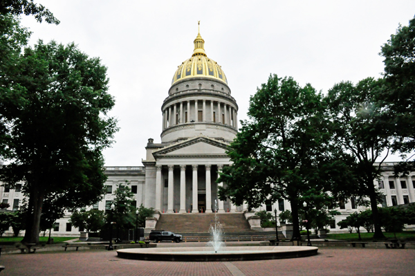 water fountain in front of The WV Capitol Building