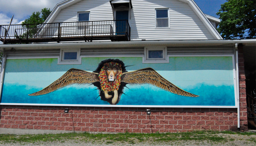 a winged lion mural