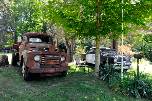 old truck and police car