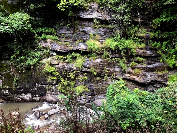 water flowing down the rocks