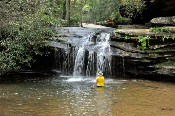 Karen Duquette enjoying the waterfall