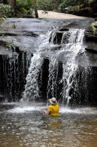 Karen Duquette enjoying the waterfall