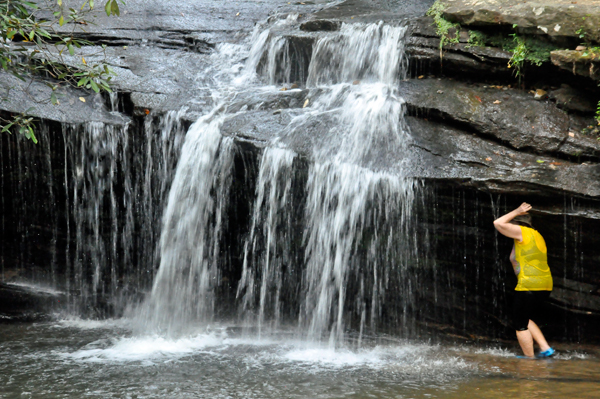 Karen Duquette enjoying the waterfall