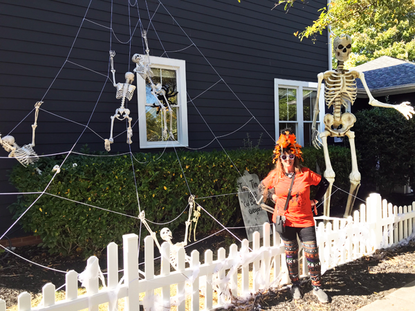 Karen Duquette and a big skeleton