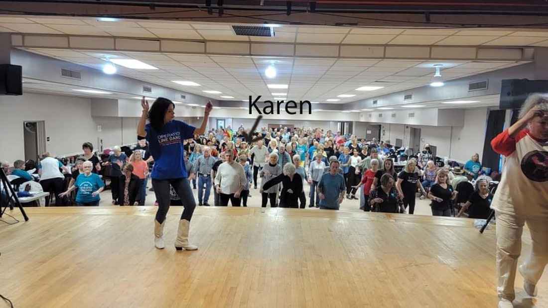 Karen Duquette line dancing with Jo thompson