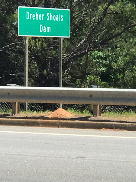 Dreher Shoals Dam sign