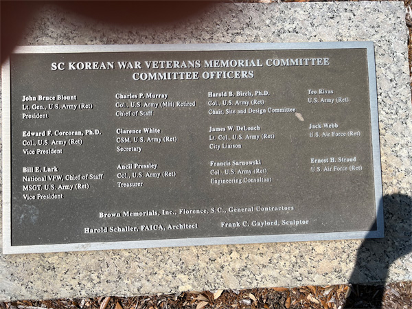 SC Korean War Veterans plaque