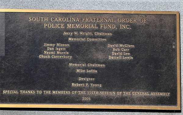 SC Fraternal Order of Police Memorial Fund plaque