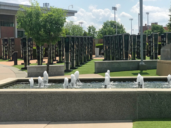 bubbling fountain and the Bronze Hands of Freedom