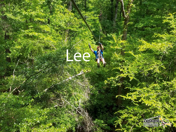 Lee Duquette on a zipline