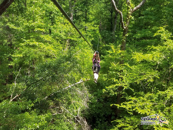 Karen Duquette on a zipline