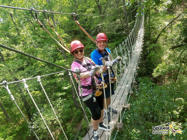 The two RV Gypsies on the swinging bridge