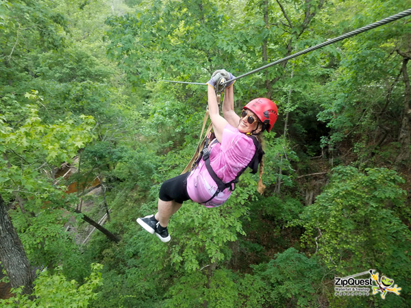 Karen Duquette on the zipline