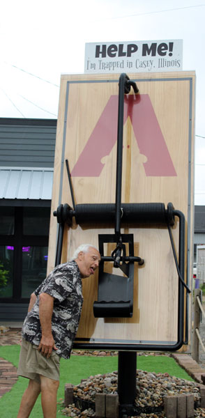 Lee Duquette and a giant mouse trap