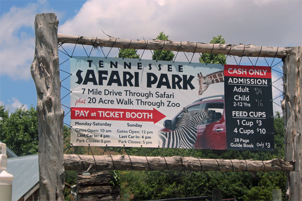Tennessee Safari Park sign