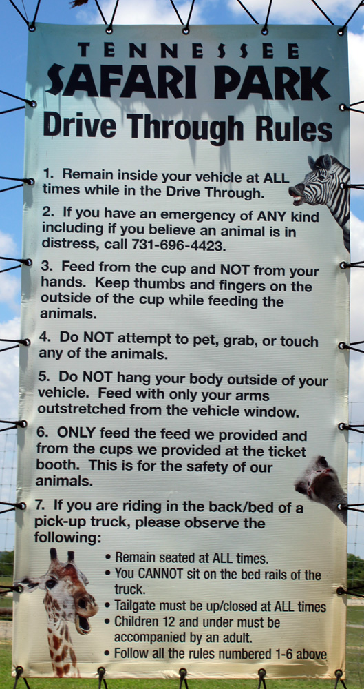 Tennessee Safari Park Rules