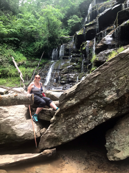 Karen Duquette climbed back over the big rocks