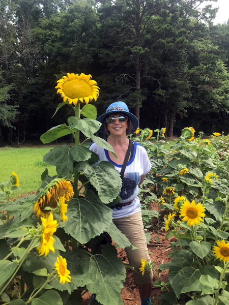 Karen Duquette and sunflowers