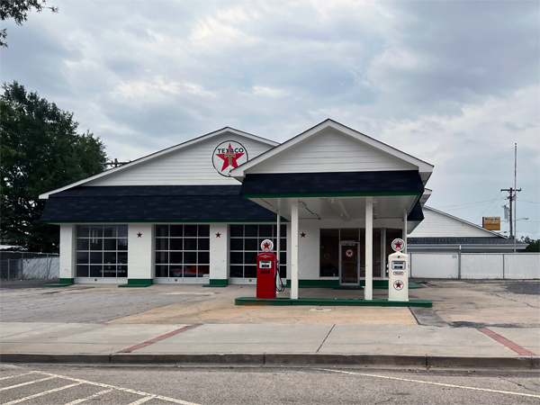Texaco station with old-style gas pumps