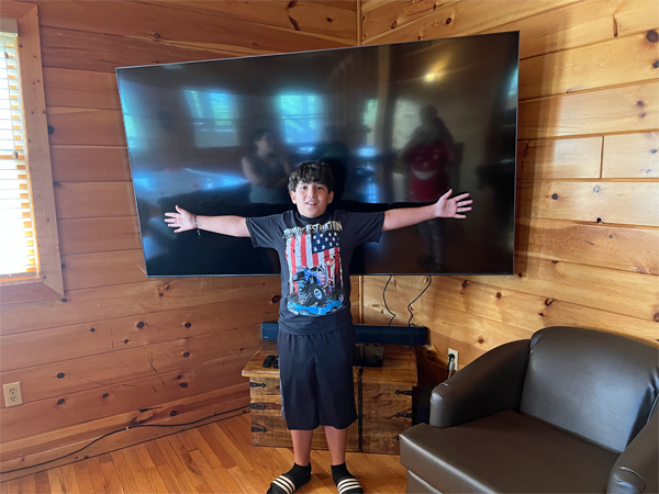 giant TV in the game room