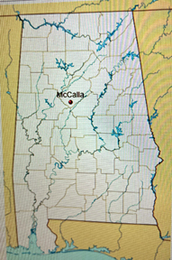 Alabama map showing location of McCalla
