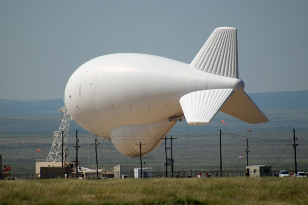 A white weather Balloon outside of Marfa