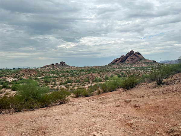 Two mountain peaks in the distance