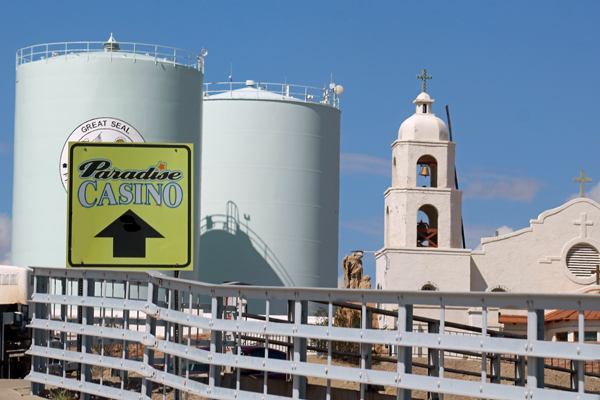 Paradise Casino sign and water tanks