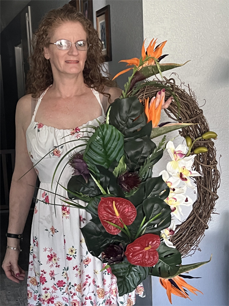 Karen's niece and a Hawaiian wreath
