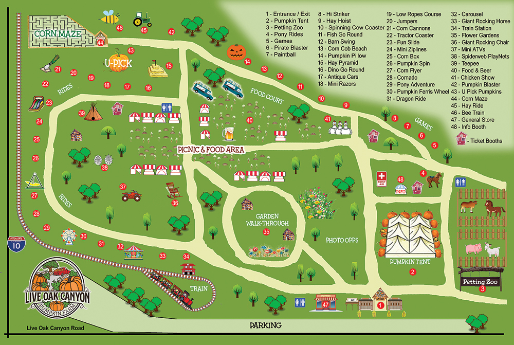 map of the Live Oak Canyon Pumpin Patch grounds