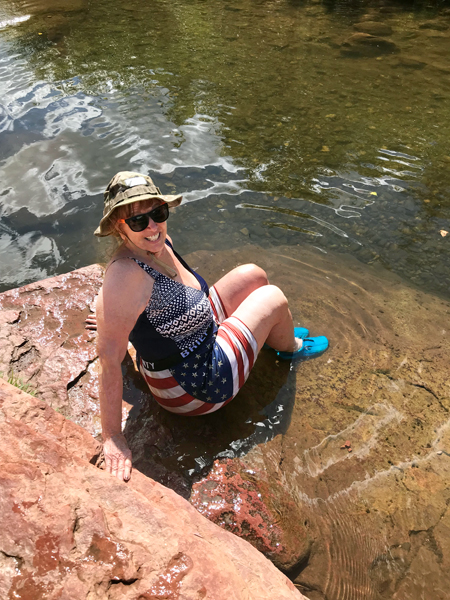 Karen Duquette ready to slide down