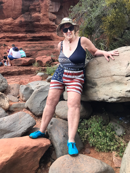 Karen Duquette approaching the natural slide area