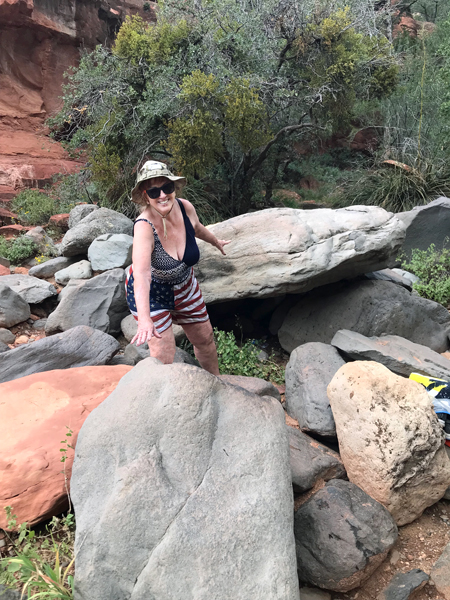 Karen Duquette approaching the top of the natural slide area