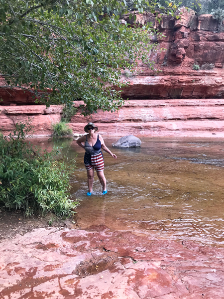 Karen Duquette cautiously entered the extremely cold water