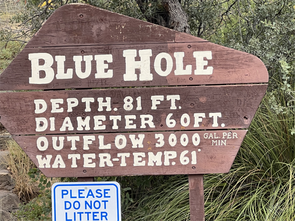sign with Blue Hole Depth information